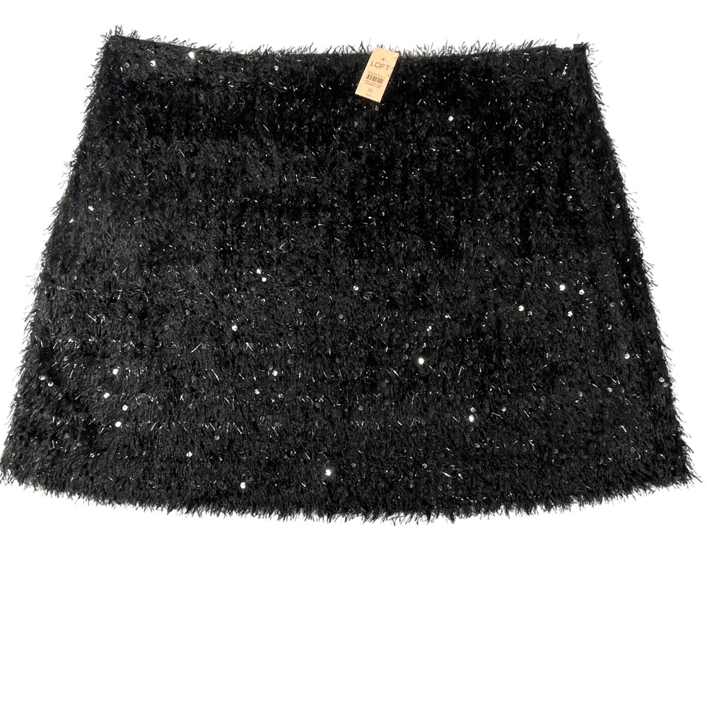 NWT LOFT Plus Black Sequin Eyelash Fringe Mini Skirt Size 20 S-554686